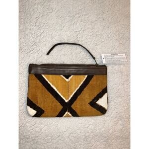 Annabelle Thom Kenya Mud cloth Leather Clutch Brown Lined - 6.5”x 10” Zipper